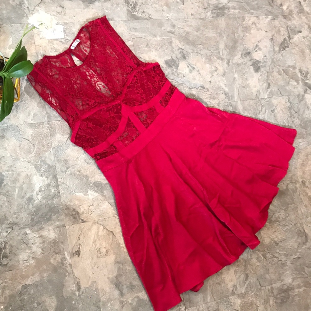 New free people red lace cut out dress